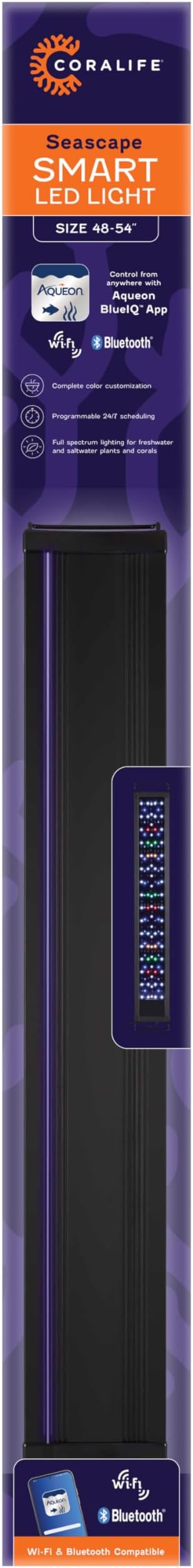 Coralife Fish Tank Aquarium Seascape WiFi/Bluetooth Smart LED Light Fixture, 48-54"