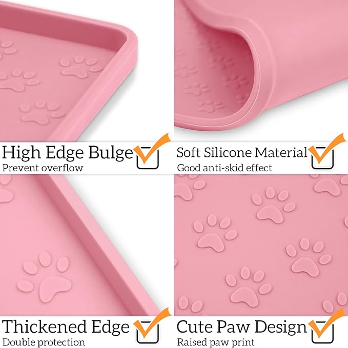 Ptlom Pet Placemat for Dog and Cat, Mat for Prevent Food and Water Overflow, Suitable for Small, Medium and Big Pet 18" 12", Pink
