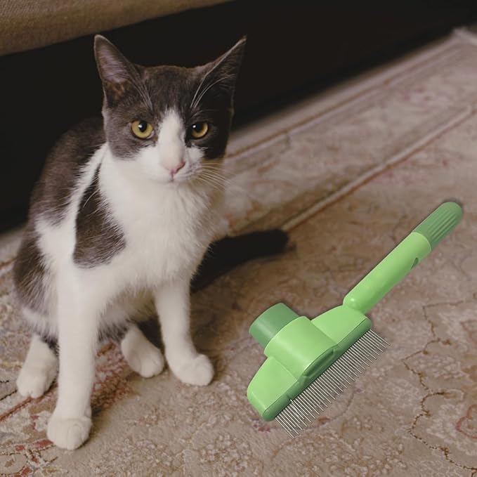2PCS Cat Comb Dog Hair Comb，Pet Grooming Cleaning Comb，Pet Hair Removal Tool with Release Button