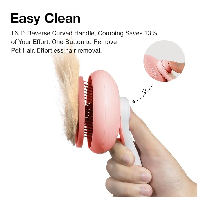 Pet Grooming Self-Cleaning Slicker Brush for Cats & Dogs, Effortlessly Removes Tangles, Loose Undercoat and Mats (Pink, 2 Pack)