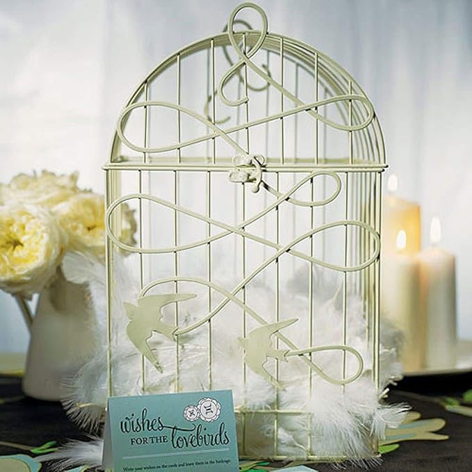 WEDDINGSTAR Ivory Modern Decorative Birdcage Wishing Well with Birds in Flight, 10" x 8" x 16 3/8" Tall (9117-79)