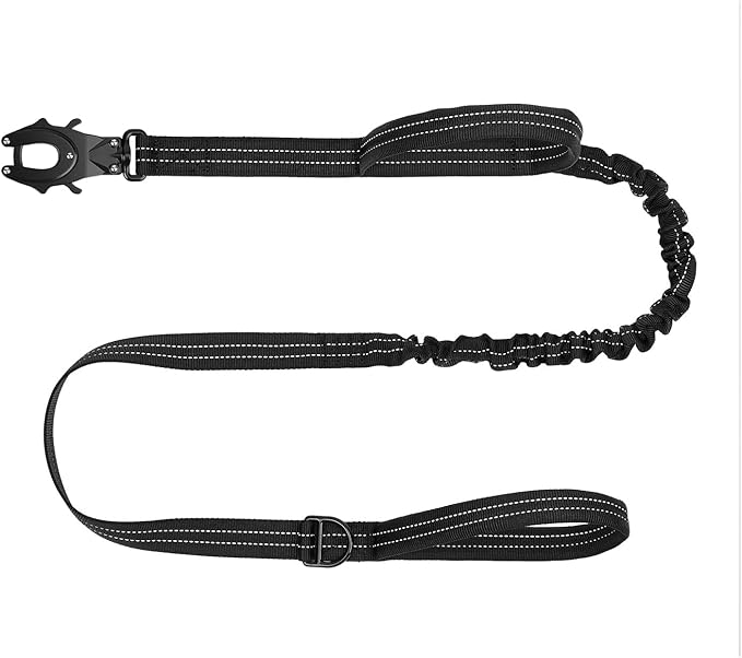 ICEFANG Tactical Dog Leash,K9 Training Walking Bungee Lead with 2 Control Handle,Heavy Duty Quick Release Metal Clasp,Hands Free D-Ring for Medium Large Dogs (6ft,Reflective Black)