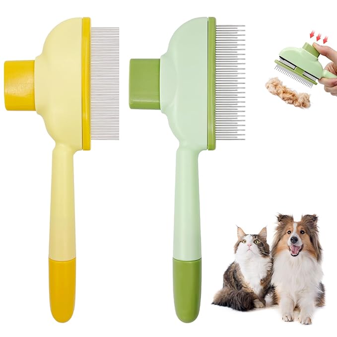Flea Comb for Cats Dogs Brush for Shedding Pet Hair Removal Comb with Long & Short Stainless Steel Teeth for Deshedding