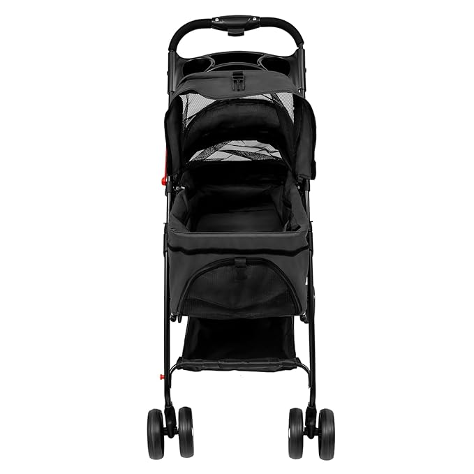 Pet Stroller, 4 Wheels Dog Cat Carrying Cart, Foldable Puppy Carrier with Storage Bag and Detachable Grid Structure for Small/Medium Dogs Cats Up to 44Lbs (Black)