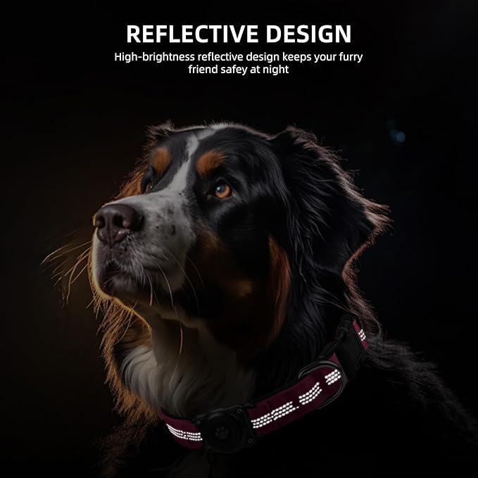Reflective Air Tag Dog Collar - 100% Waterproof Dog Collar AirTag Holder | Extra-Durable, Soft Padded AirTag Dog Collars for Small Medium Large Dogs