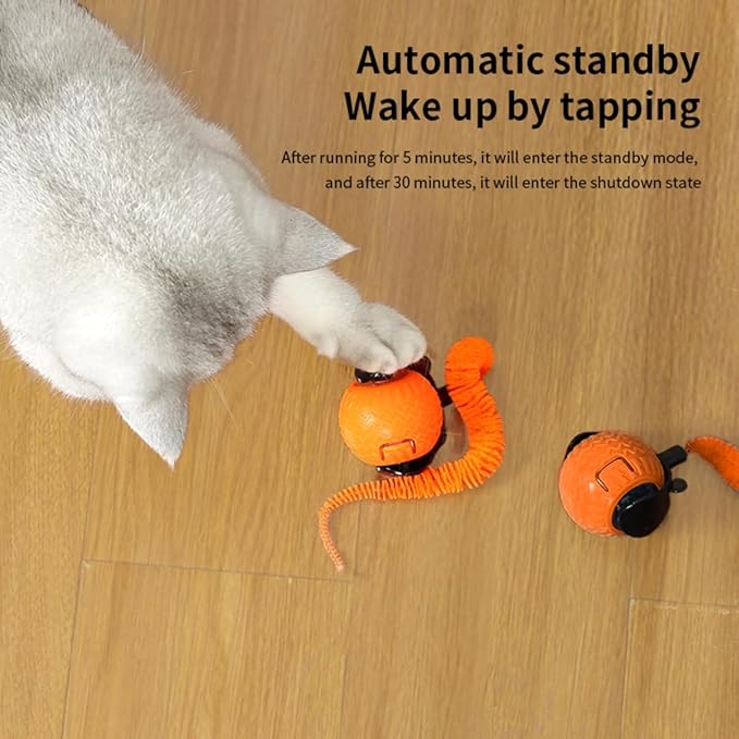 Interactive Cat Toys with Tail Rechargeable Cat Ball Toy with 3 Model Automatic Moving Balls Electric Fast Rolling Toy for Lazy Cats (Red)