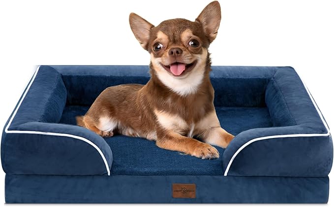Comfort Expression Small Dog Beds Waterproof Orthopedic Foam Dog Sofa Beds for Small Dogs Comfy Pet Bed with Washable Removable Cover & Non-Slip Bottom(X-Small,Navy Blue)