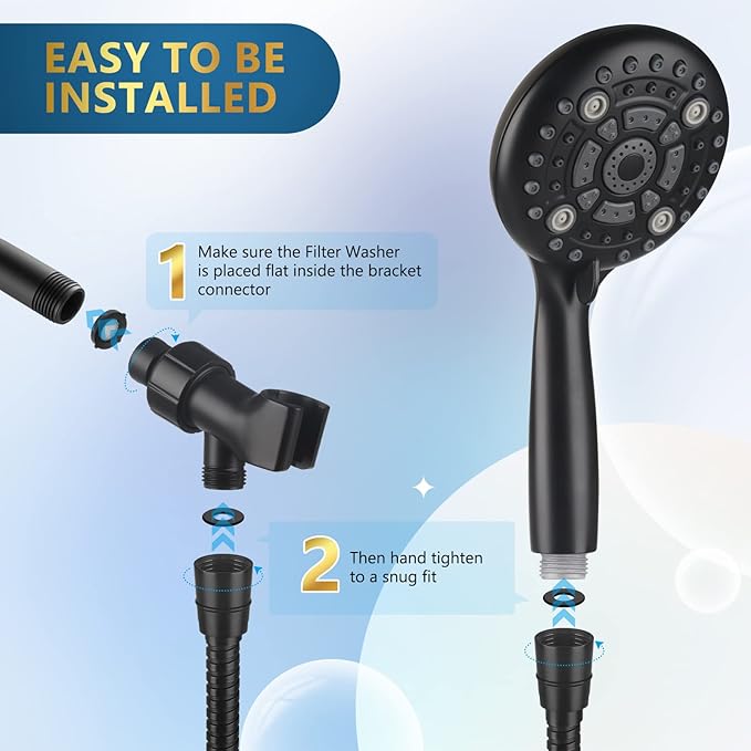 6 Spray Modes High Pressure Handheld Showerhead Set Upgraded 5 Inches Shower Head with Handheld Spray Premium Black Handheld Shower Head 60 Inches Stainless Steel Hose-1-Min Install