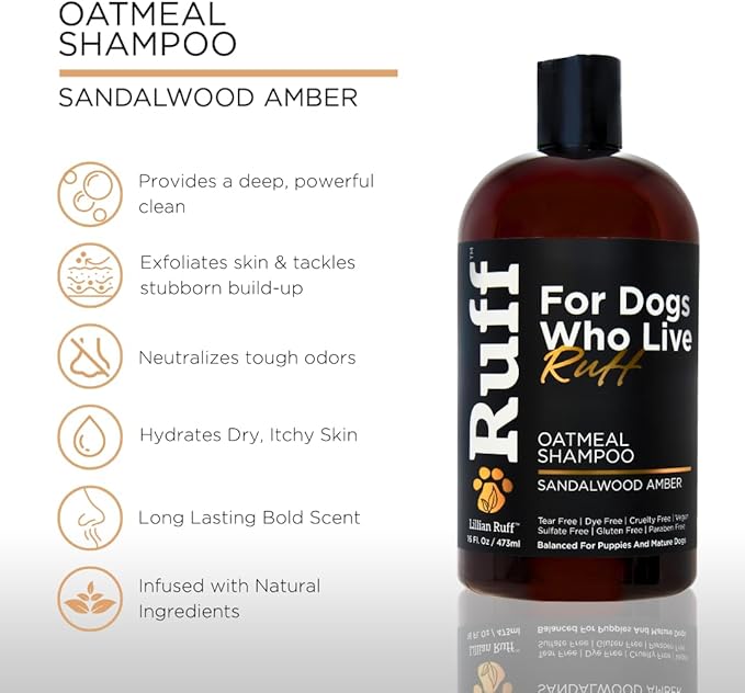 Ruff by Lillian Ruff Oatmeal Dog Shampoo & Conditioner with Aloe & Coconut Oil | Relieves Itching & Hot Spots | Moisturizing & Deodorizing | Safe for Puppies | USA Made