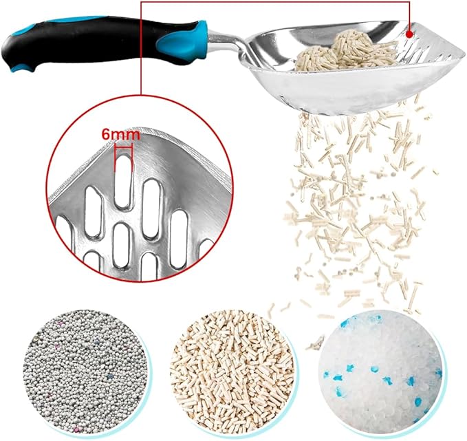 Cat Litter Scoop-Metal Cat Scooper-Long Handle Scoop,Cat Scooper-Poop Sifting-Mesh Shovel-Suitable for Cat Litter Box(Blue)