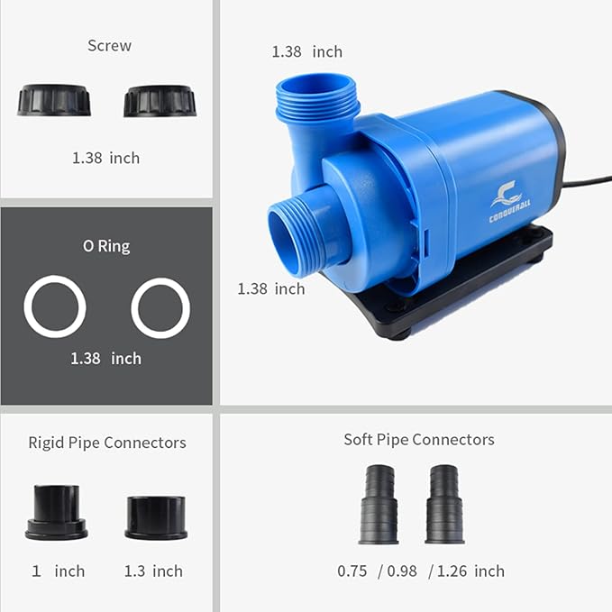 CONQUERALL 1580GPH 30W 16.0ft DC Controllable Pump CHS-6000 Durable Pump Wave Submersible and Inline for Marine Coral Reef Tank Sump Circulation