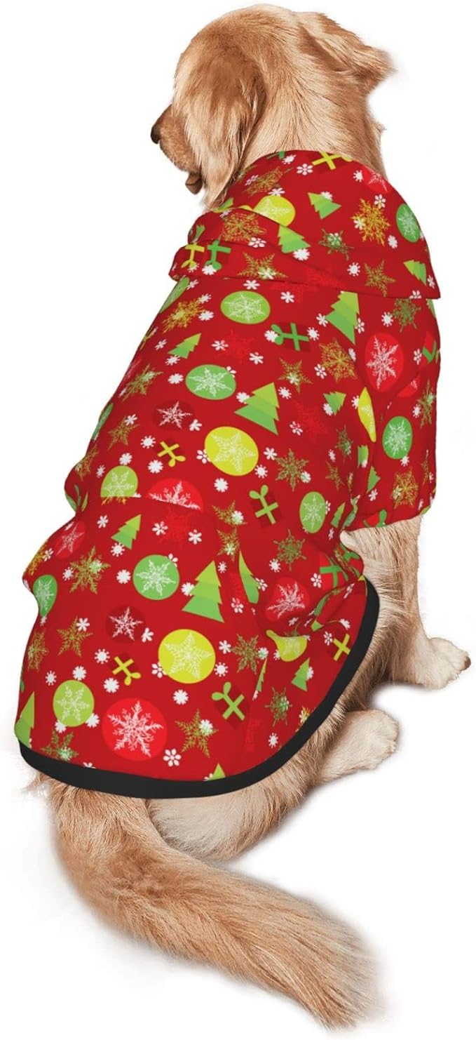 Christmas Tree Print Hoodie,Christmas Cosplay Dog Clothes with Pocket and Hat Winter Clothes Sweaters Large