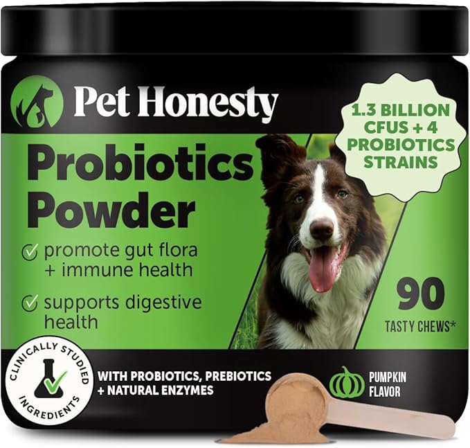 All-Natural Probiotic & Pumpkin Powder Dog Supplement - Prebiotics, Probiotics, Enzymes & Antioxidants for Healthy Gut Flora, Digestion & Immunity (90 Scoops)
