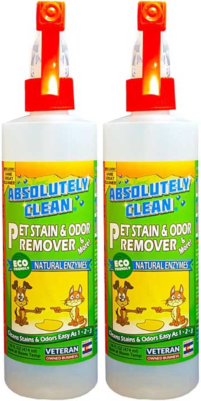 Absolutely Clean Amazing Pet Odor Eliminator for Home, Professional Strength: Natural Enzymes Remove Most Stains in 60 Seconds -Dog/Cat Urine, Vomit, Bile, Feces, Grass, Blood, Drool, More -USA Made