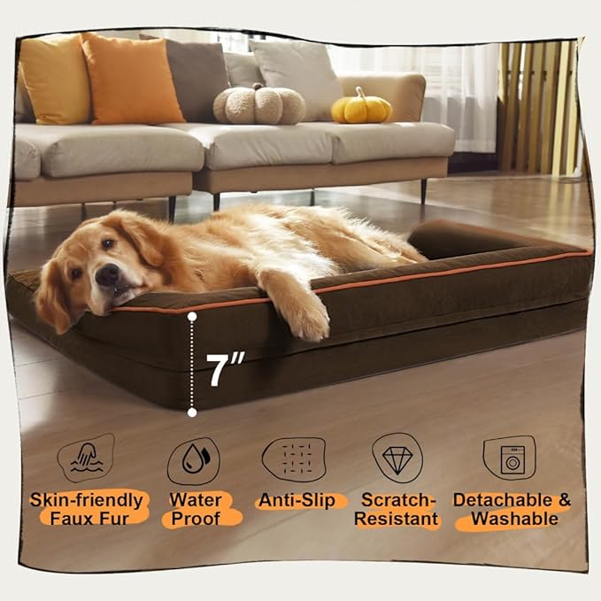 Small Dog Bed Waterproof Orthopedic Dog Beds for Medium Sized Dogs Comfy Pet Cat Bed with Sides, Washable Removable Cover