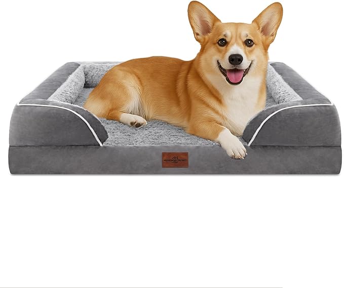 Comfort Expression Medium Dog Beds Waterproof Orthopedic Foam Dog Sofa Beds for Medium Large Dogs Comfy Pet Bed with Washable Removable Cover & Non-Slip Bottom(Medium,Grey)
