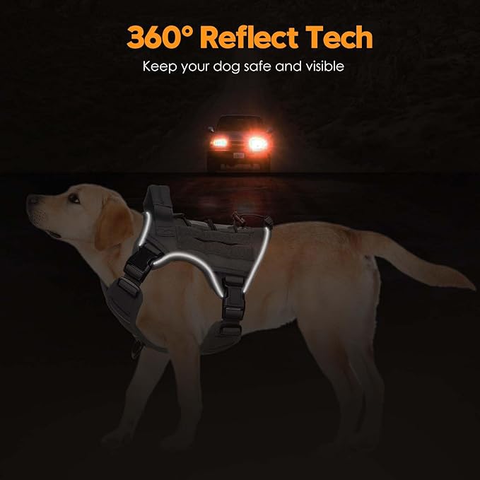 Heavy-Duty Tactical Dog Harness for Large Dogs, No Pull Adjustable Reflective Pet Vest with Molle System, K9 Military-Grade Control for Service Training, Outdoor & 10+ Breeds, Gray, Medium
