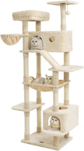 73 inches Large Cat Tree for Indoor Cats, Tall Cat Tower with Sisal Scratching Posts and Pads, Padded Plush Perch, Cozy Basket, Plush Condo for Large Cats (Beige)