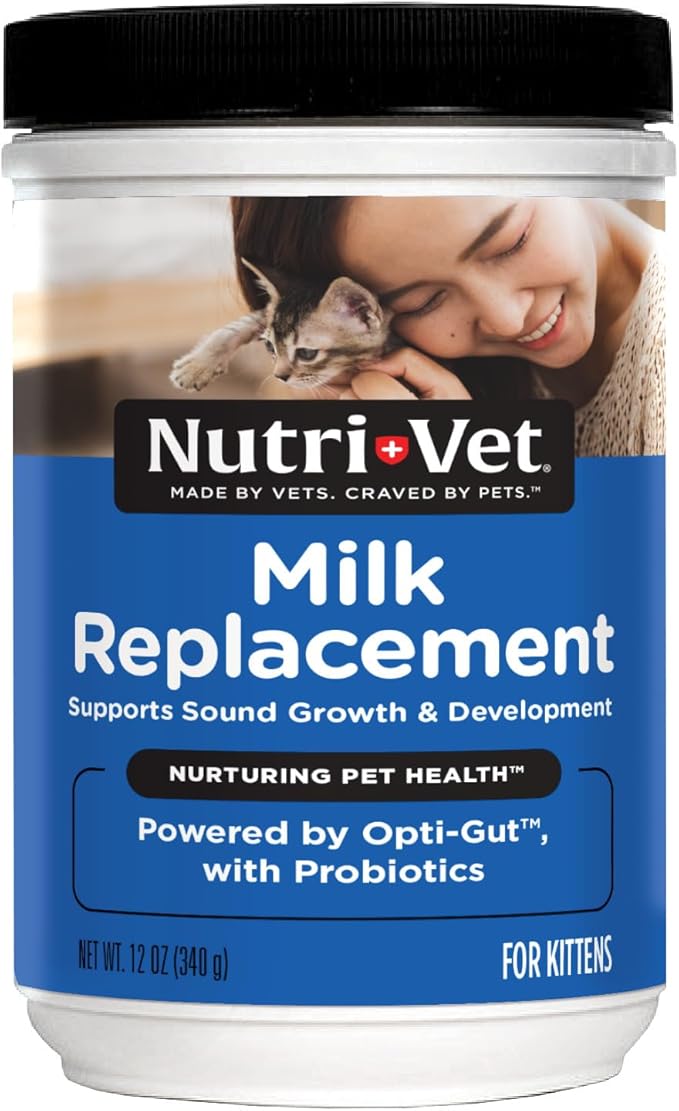Nutri-Vet Milk Replacer For Kittens, Powdered Milk, Kitten Essentials, Cat Care, Veterinarian Recommended Cat Essentials, Whelping Supplies, Nursing Supplies, 12oz