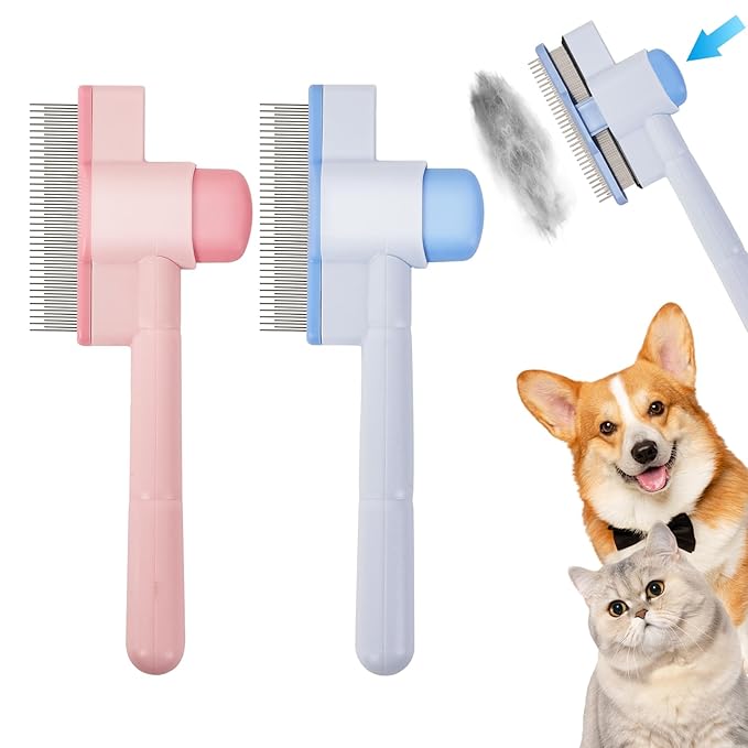 2PCS Flea Comb for Cats & Dogs – Magic Self-Cleaning Cat Grooming Brush with Stainless Steel Teeth, Cat Combs for Fleas and Ticks, Indoor Pets, Fine Tooth Comb for Kittens