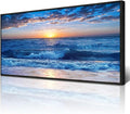 Wapluam Large Canvas Art - Blue Ocean Beach Scene, Sunny Sea View, Wave Wall Pictures, Black Framed Home Decor
