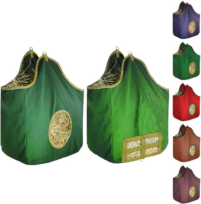 Derby Originals Large 24 OZ Canvas Horse Hay Bag 2 Sided Combo Design X Wide Gusset and 6 Month Warranty