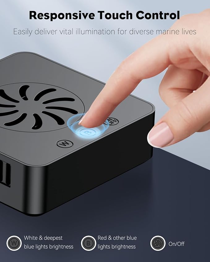 Pawfly 15 W Saltwater Aquarium Light Clip On LED Reef Light for Corals Dimmable LED Aquarium Light with Touch Control Marine Fish Tank Light with Adjustable Brightness Brilliant Blue White Red Lights