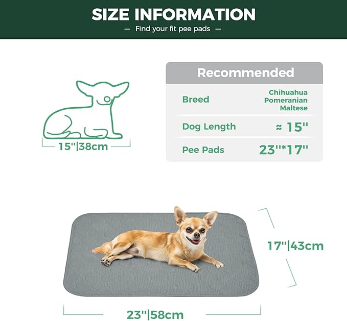 FXW Washable Pee Pads for Dogs, Puppy Pads with Super Absorbent, Specifically Designed for 24inch Cages, 23" × 17" Rectangle, Gray, 4 Packs