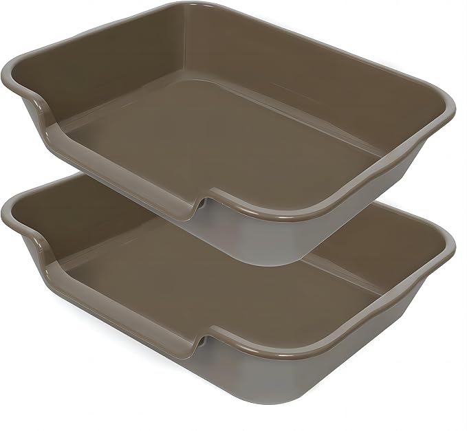 2 Pack of Extra Large Cat Litter Box (ABS Material), Low Entry Senior Litter Pen for Geriatric Kitty Big Cats, Jumbo Pet Safe Litter Boxes Tray for Pets Potty (Light Brown, 24" L x 20" W)