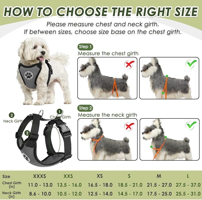 SlowTon Dog Seat Belt Harness for Car, Dog Car Harness Adjustable Mesh Breathable & Dog Seatbelt Safety Tether with Elastic Bungee for Small Medium Large Pets(Grey, Double Clip, XXS)