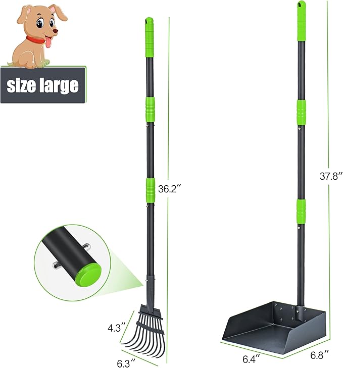 Niubya Pooper Scooper for Dogs, Metal Poop Scooper Tray and Rake Set with Adjustable Long Handle, Dog Pooper Scooper for Pet Waste Removal