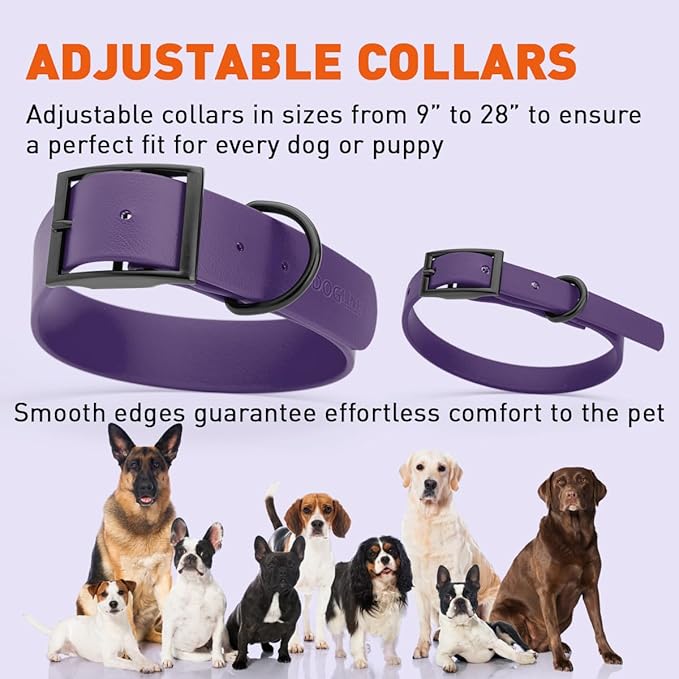 Dogline Biothane Waterproof Dog Collar Strong Coated Nylon Webbing with Black Hardware Odor- Proof for Easy Care Easy to Clean High Performance Fits Small Medium or Large Dogs, Violet Purple
