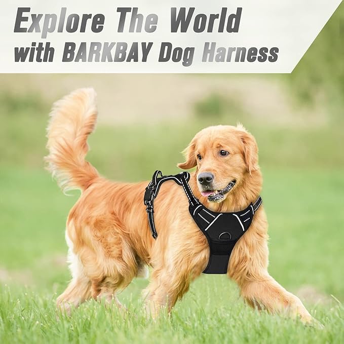 BARKBAY No Pull Dog Harness Front Clip Heavy Duty Reflective Easy Control Handle for Large Dog Walking(Black,L)