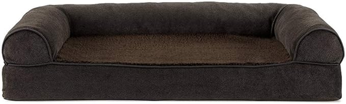 FurHaven Soft, Orthopedic Foam Sofa Dog Bed with Washable & Removable Cover - Sherpa/Chenille - Coffee, Dogs Up to 35 lbs - Medium