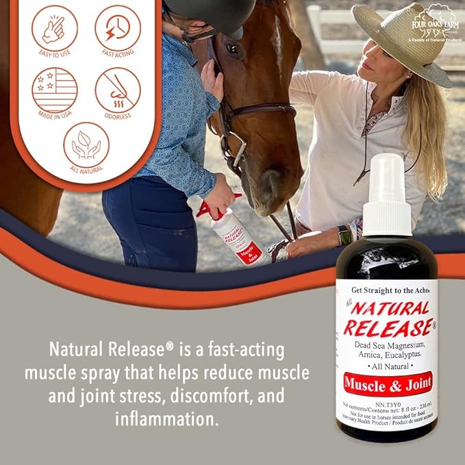 Natural Release Muscle Spray Treatment - Horse Liniment for Sore Muscles, Joint Pain, Tendon & Inflammation Relief - Easy to Use, Fast Acting, Alcohol & Menthol Free (8 oz)