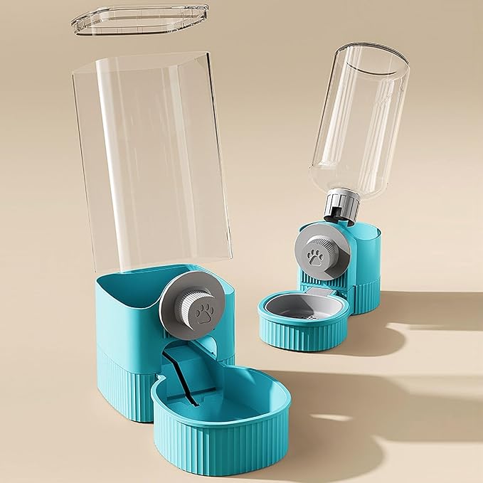 GKYZBB Hanging Automatic Food Water Dispenser,Rabbit Feeder Guinea Pig Water Bottle Food Feeder for Ferret Guinea Pig Rabbit Bunny Cage Accessories (Blue, 520ml+1200ml)