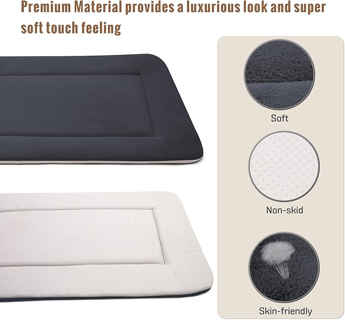 Large Dog Bed Soft Crate Pad Mat 47" Machine Washable with Non-Slip Bottom for Large Medium Dogs