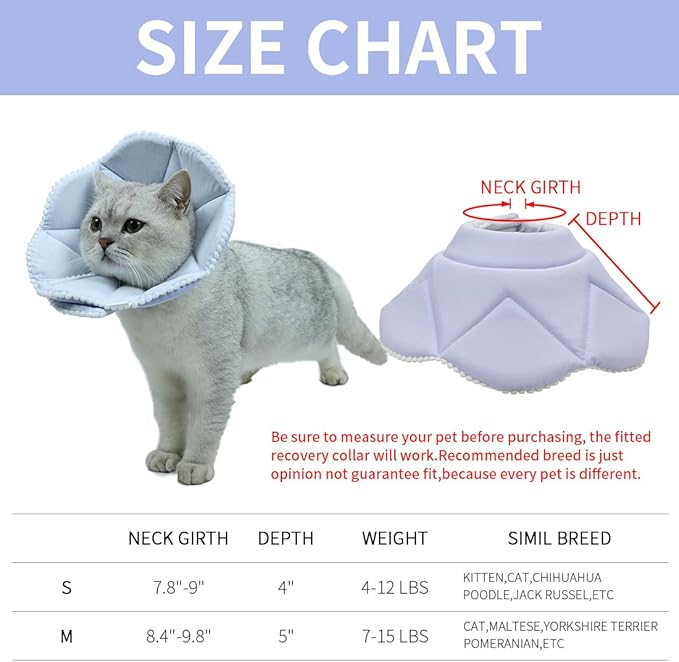 Soft Cat Recovery Collar,Adjustable Dog Cat Cone,Dog Protective Cone Collar After Surgery,for Cats and Small Dogs,Medium,Blue