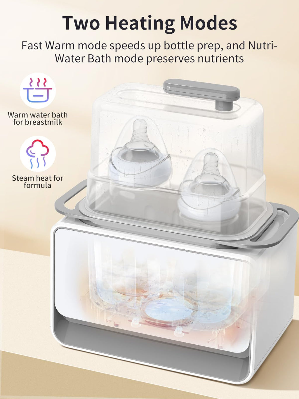 Baby Bottle Warmer, Grownsy 8-in-1 Fast Milk Warmer with Timer Breastmilk or Formula, Fits 2 Bottles, Accurate Temperature Control, with Defrost, Sterili-zing, Keep, Heat Baby Food Jars Function