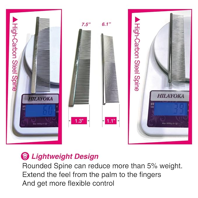 6.1" Comb with Rounded Ends Spine, Pet Comb for Professional Groomer Tool, for Short to Medium Haired Dog, Cat and other pets.