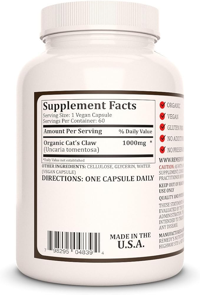 Cat’s Claw Bark & Root | 1,000 mg, 60 Vegan Capsules Herbal Dietary Supplement | Two Month Supply
