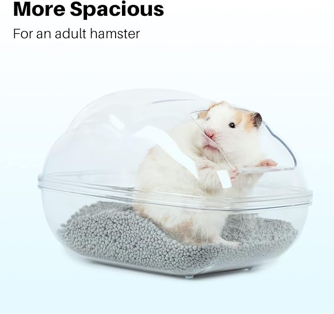 BUCATSTATE Sand Bath Container for Hamster Large Transparent Hamster Toilet with Scoop Dwarf Sandbox Dust Bathtub Small Animals Bathroom Hamster Cage Accessories (Transparent, Large)