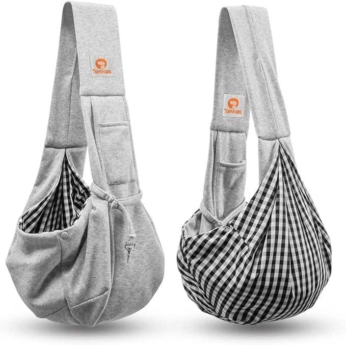 Tomkas Small Dog Sling Carrier - Classic Pocket & Classic Strap - for 3-10 lbs Pets(Grey)