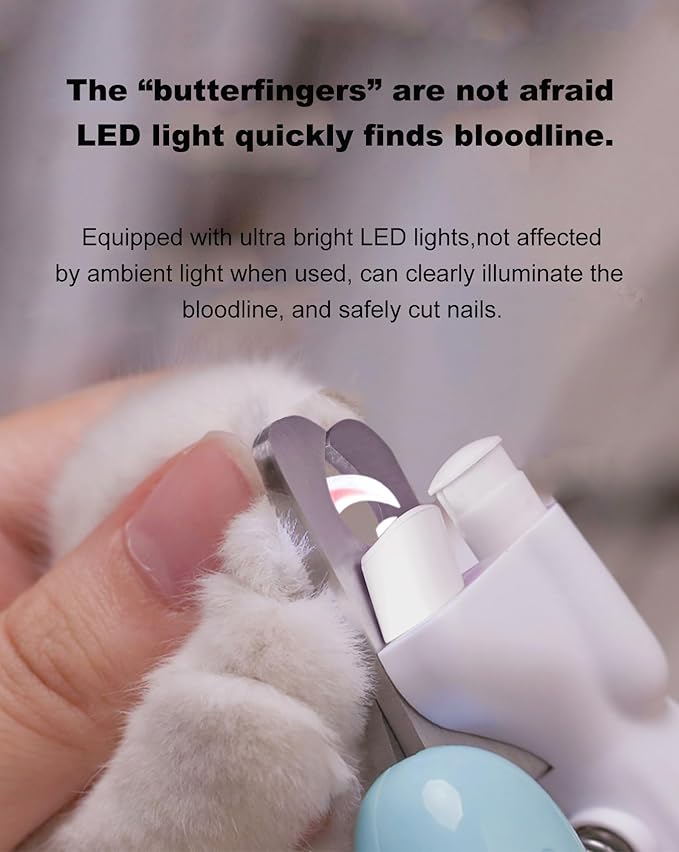 Cat Dog Pet Nail Clippers with Light, Llluminates Cat Dog Nails Or Bloodline, Safety Pet Nail Clipper for Dogs, Cats, Rabbits, Sharp, No Nail Splitting(Blue)