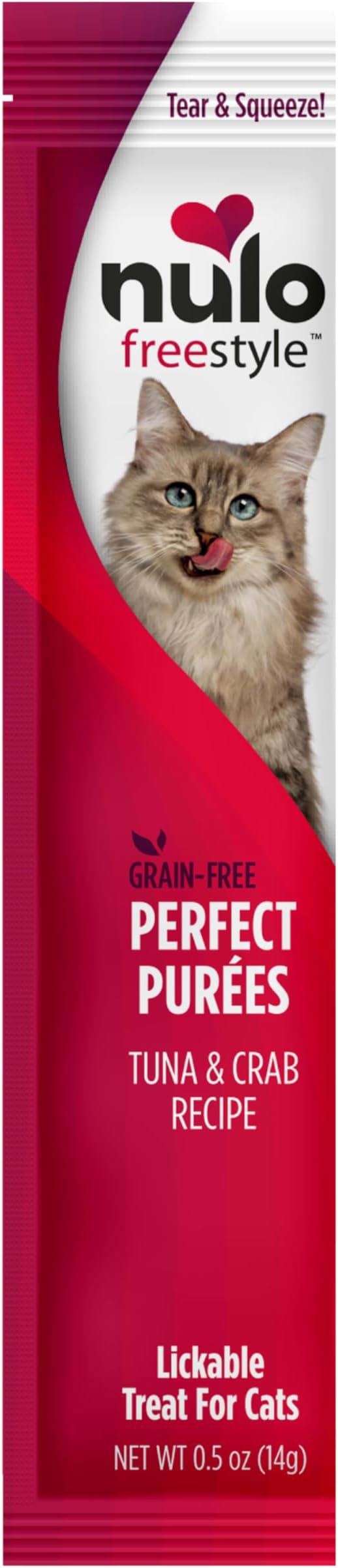 Nulo Freestyle Grain-Free Perfect Purees Premium Wet Cat Treats, Squeezable Meal Topper for Felines, High Moisture Content to Support Cat Hydration, 0.5 Ounce, Tuna & Crab (Pack of 48)