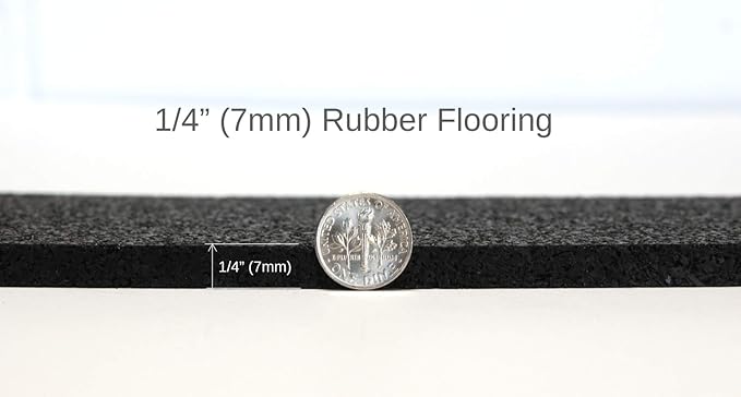 American Floor Mats 1/4in (7mm) Thick Solid Black 4' x 7' Heavy Duty Rubber Rolls, Protective Exercise Mats, Home Gym Rubber Flooring