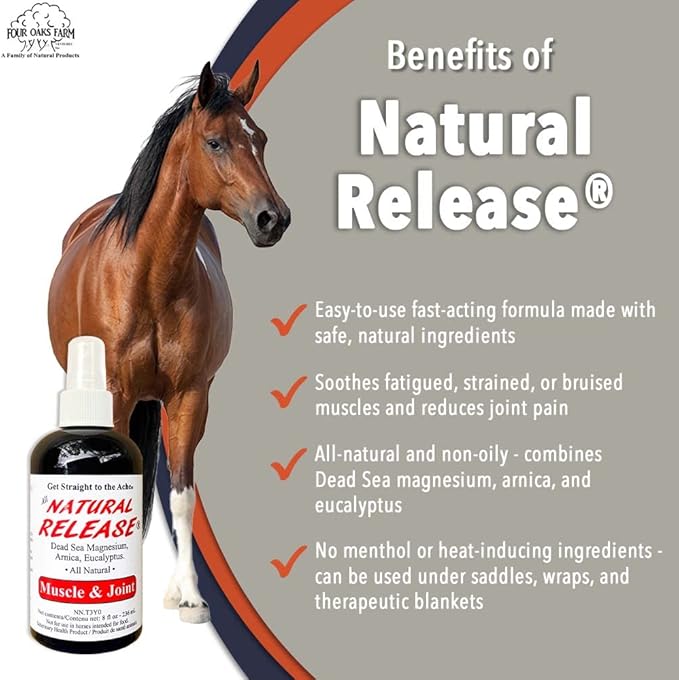 Natural Release Muscle Spray Treatment - Horse Liniment for Sore Muscles, Joint Pain, Tendon & Inflammation Relief - Easy to Use, Fast Acting, Alcohol & Menthol Free (8 oz)