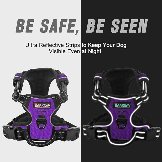 BARKBAY No Pull Dog Harness Front Clip Heavy Duty Reflective Easy Control Handle for Large Dog Walking(Purple,M)