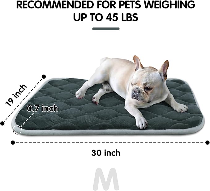 furrybaby Dog Bed Mat Flat Crate Mat with Anti-Slip Bottom Machine Washable Pet Kennel Pad for Dog Sleeping (M 30x19'', Grey Mat)