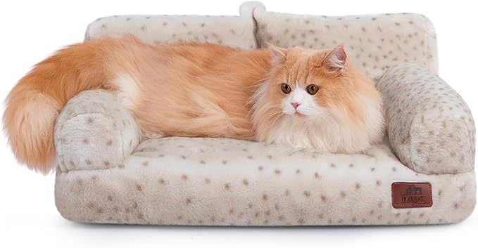 Hollypet Fluffy Plush Dog Cat Pet Couch Soft Calming Sofa Bed for Medium Small Cats and Dogs, Leopard